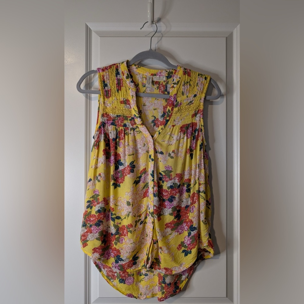 Anthropologie Women’s Meadow Rue Yellow Floral Button Tank Size 4